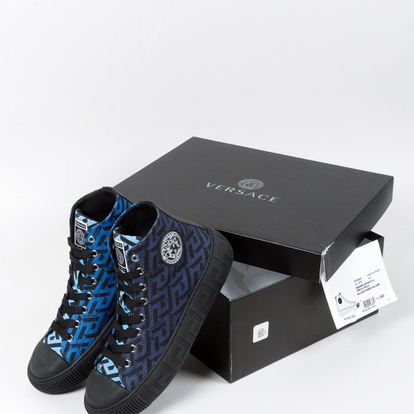 Versace Blue La Greca Canvas High-Top Sneakers - Picture 12 of 12